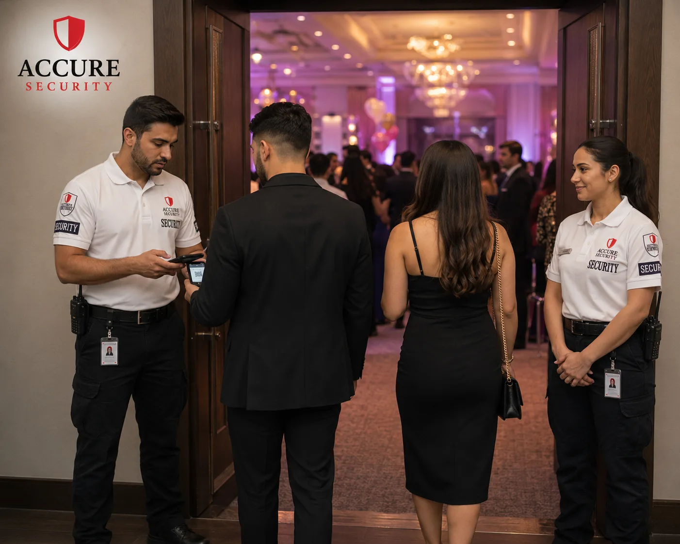 Accure Security officers managing entry at a London event venue.